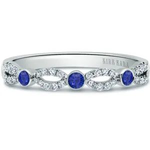 Kirk Kara "Lori" Art Deco Style Blue Sapphire Bezel Set Wedding Band