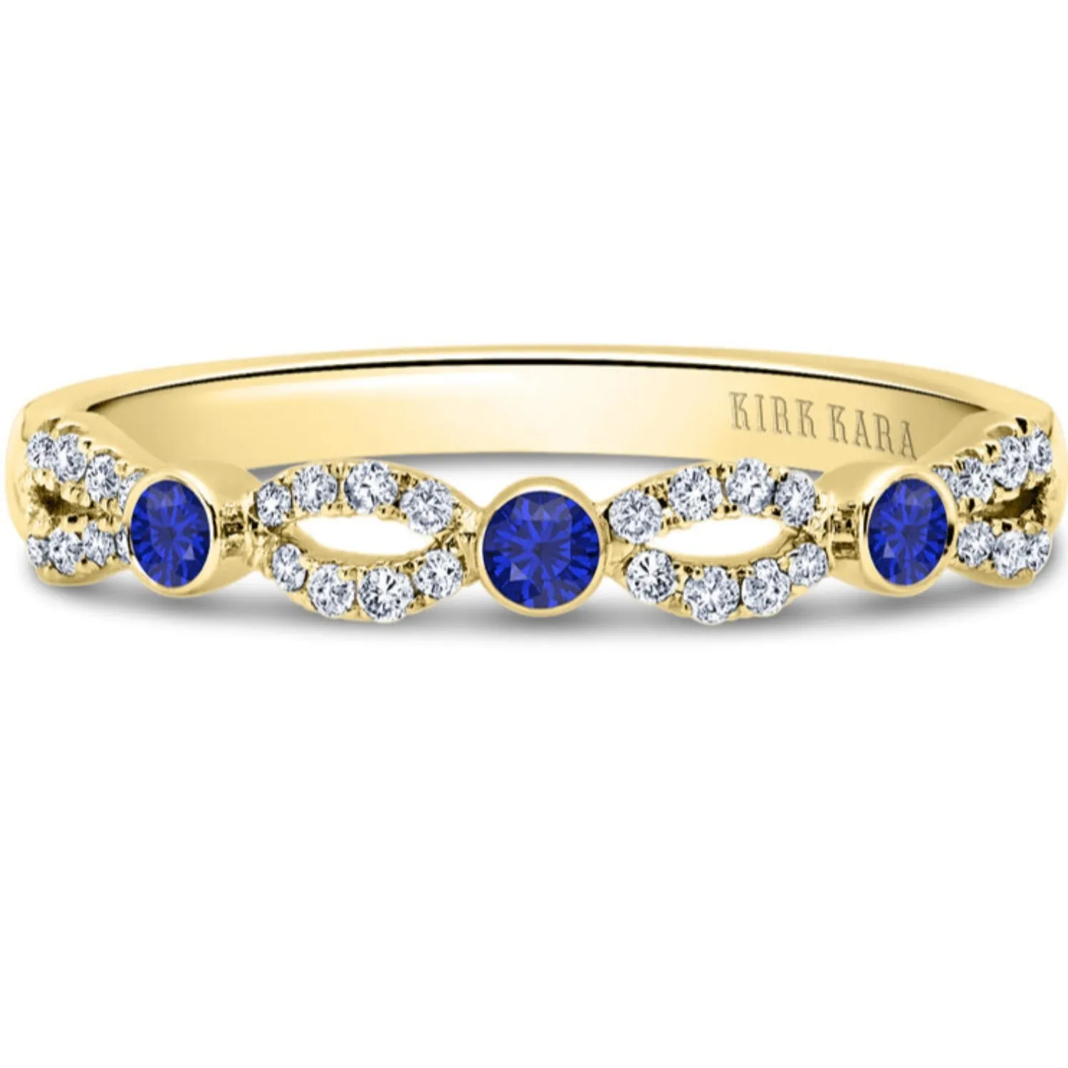 Kirk Kara "Lori" Art Deco Style Blue Sapphire Bezel Set Wedding Band