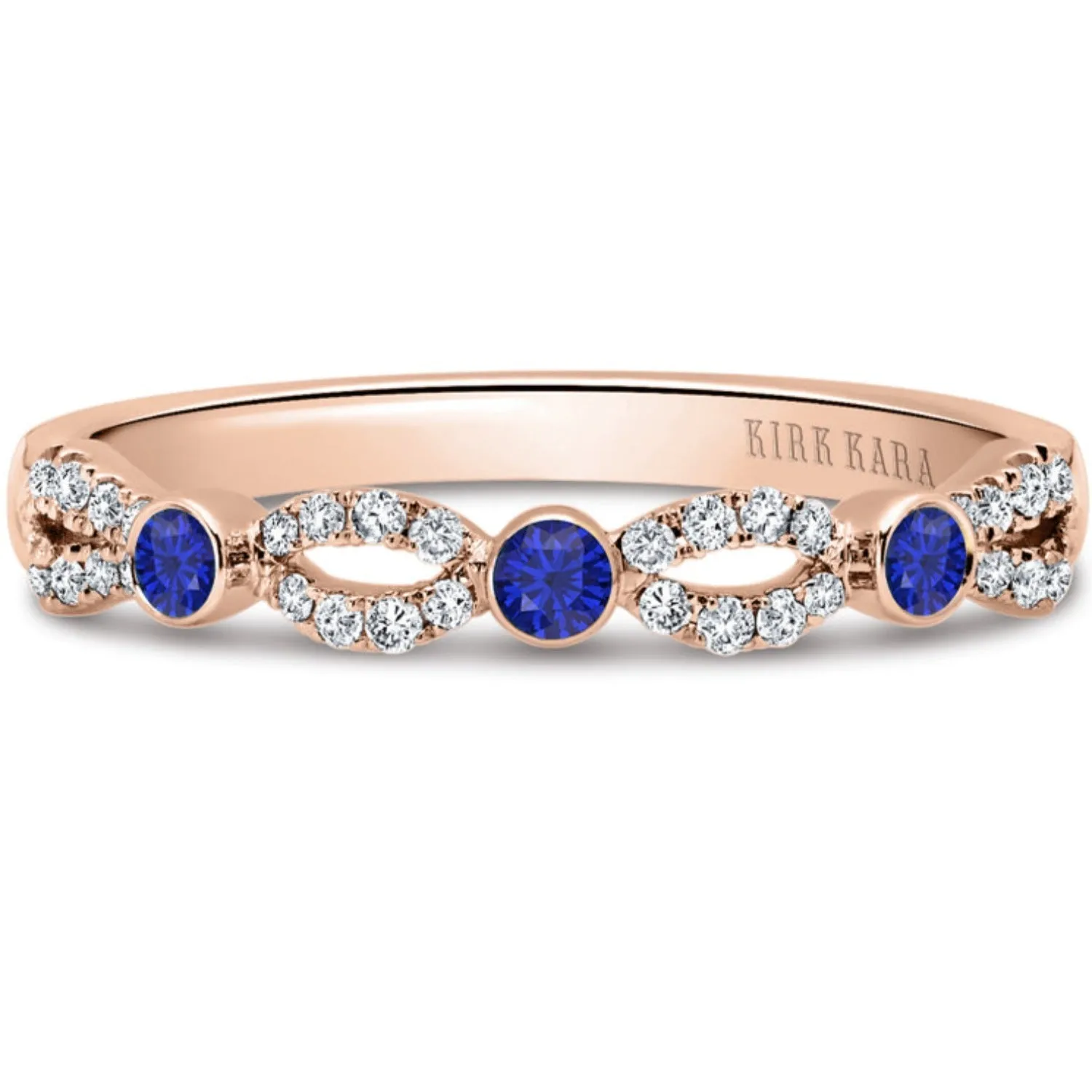 Kirk Kara "Lori" Art Deco Style Blue Sapphire Bezel Set Wedding Band