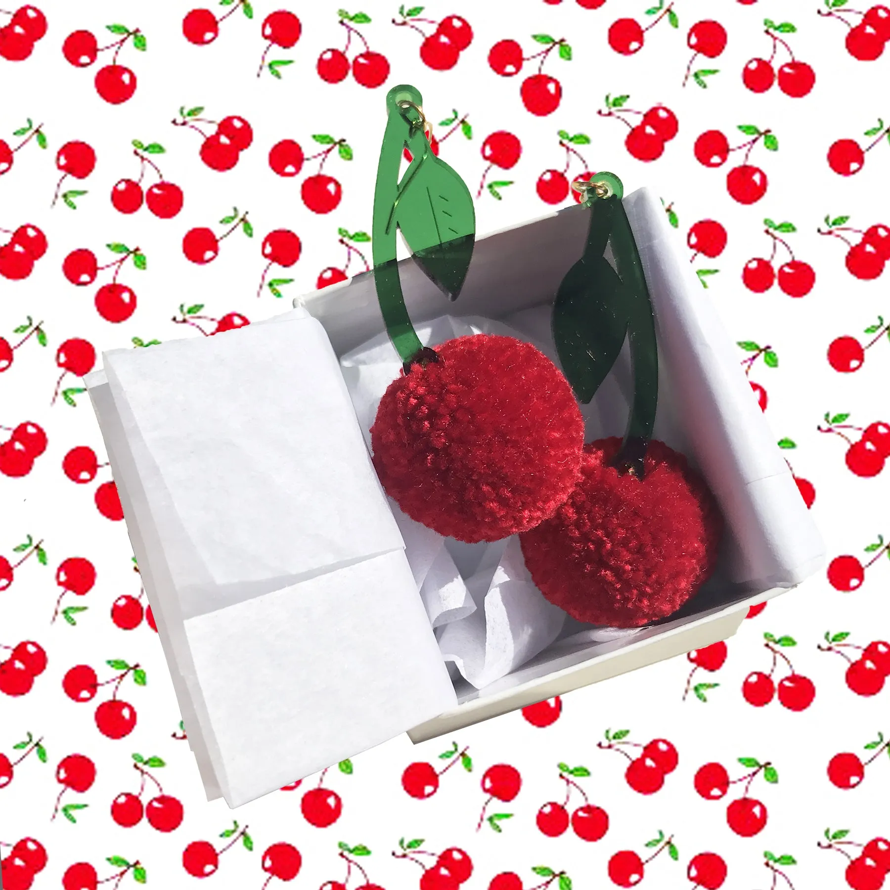 KIT: Earrings: Cherries Pom Pom