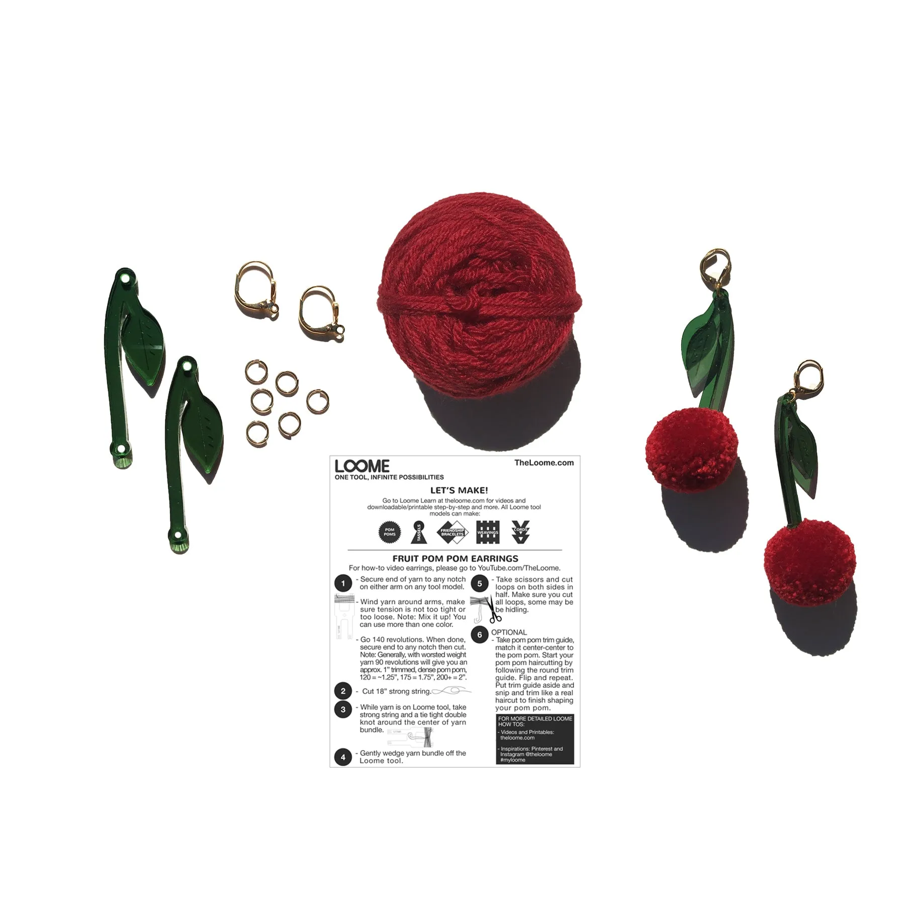 KIT: Earrings: Cherries Pom Pom