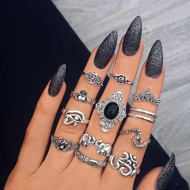 KSRA Boho Vintage Gold Star Knuckle Rings For Women BOHO Crystal Star Crescent Geometric Female Finger Rings Set Jewelry 2020