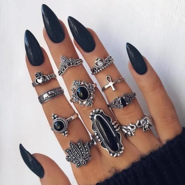 KSRA Boho Vintage Gold Star Knuckle Rings For Women BOHO Crystal Star Crescent Geometric Female Finger Rings Set Jewelry 2020