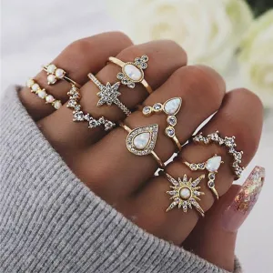 KSRA Boho Vintage Gold Star Knuckle Rings For Women BOHO Crystal Star Crescent Geometric Female Finger Rings Set Jewelry 2020