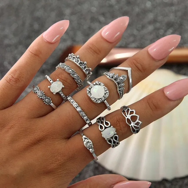 KSRA Boho Vintage Gold Star Knuckle Rings For Women BOHO Crystal Star Crescent Geometric Female Finger Rings Set Jewelry 2020