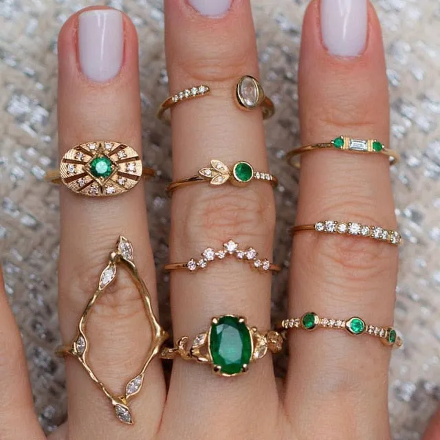 KSRA Boho Vintage Gold Star Knuckle Rings For Women BOHO Crystal Star Crescent Geometric Female Finger Rings Set Jewelry 2020