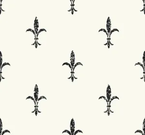 KT2193 Fleur De Lis Wallpaper-White/Black