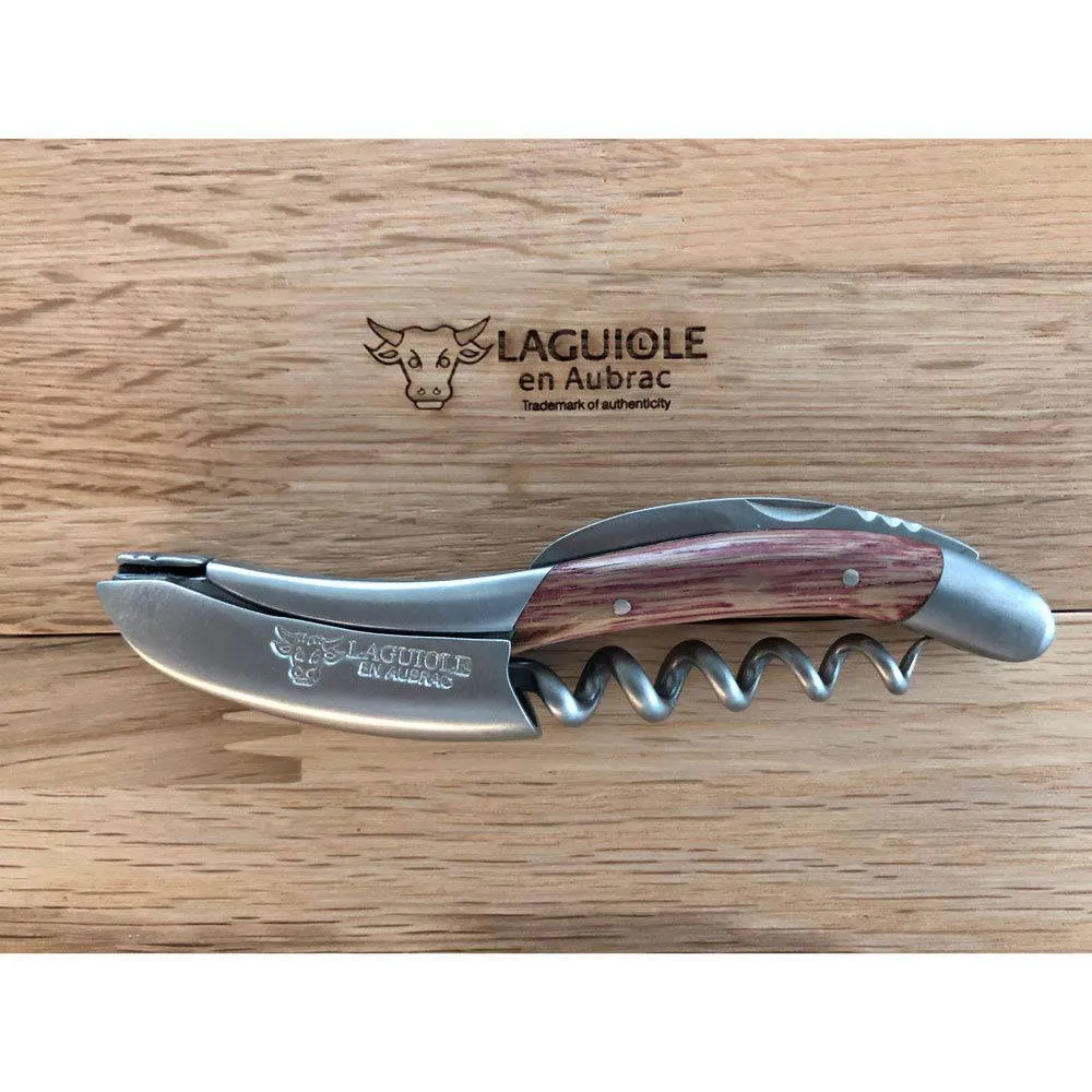 Laguiole en Aubrac Sommelier Corkscrew Wine Opener, Barrel Wood Red Tainted Handle