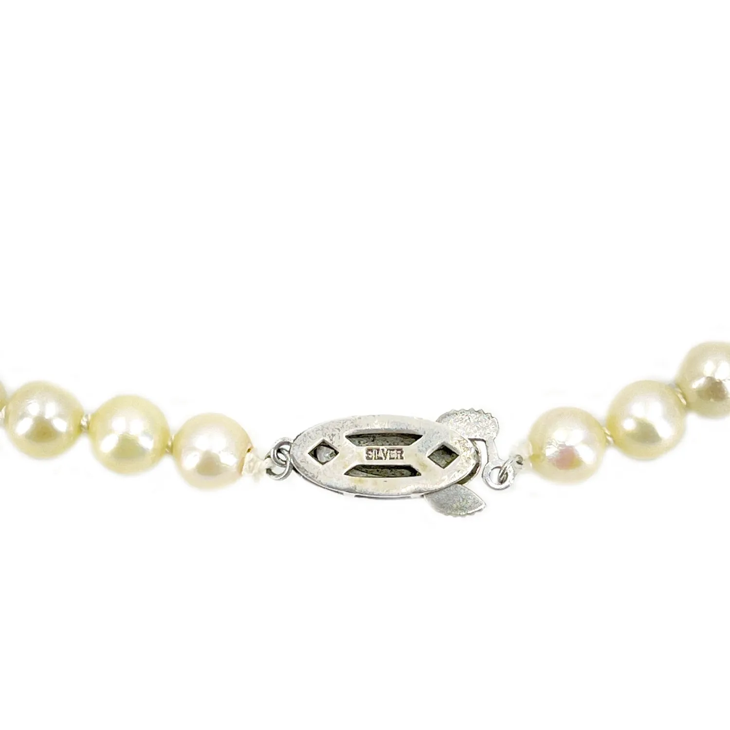 Large Cream Japanese Saltwater Cultured Akoya Pearl Graduated Vintage Necklace- Sterling Silver 19.50 Inch