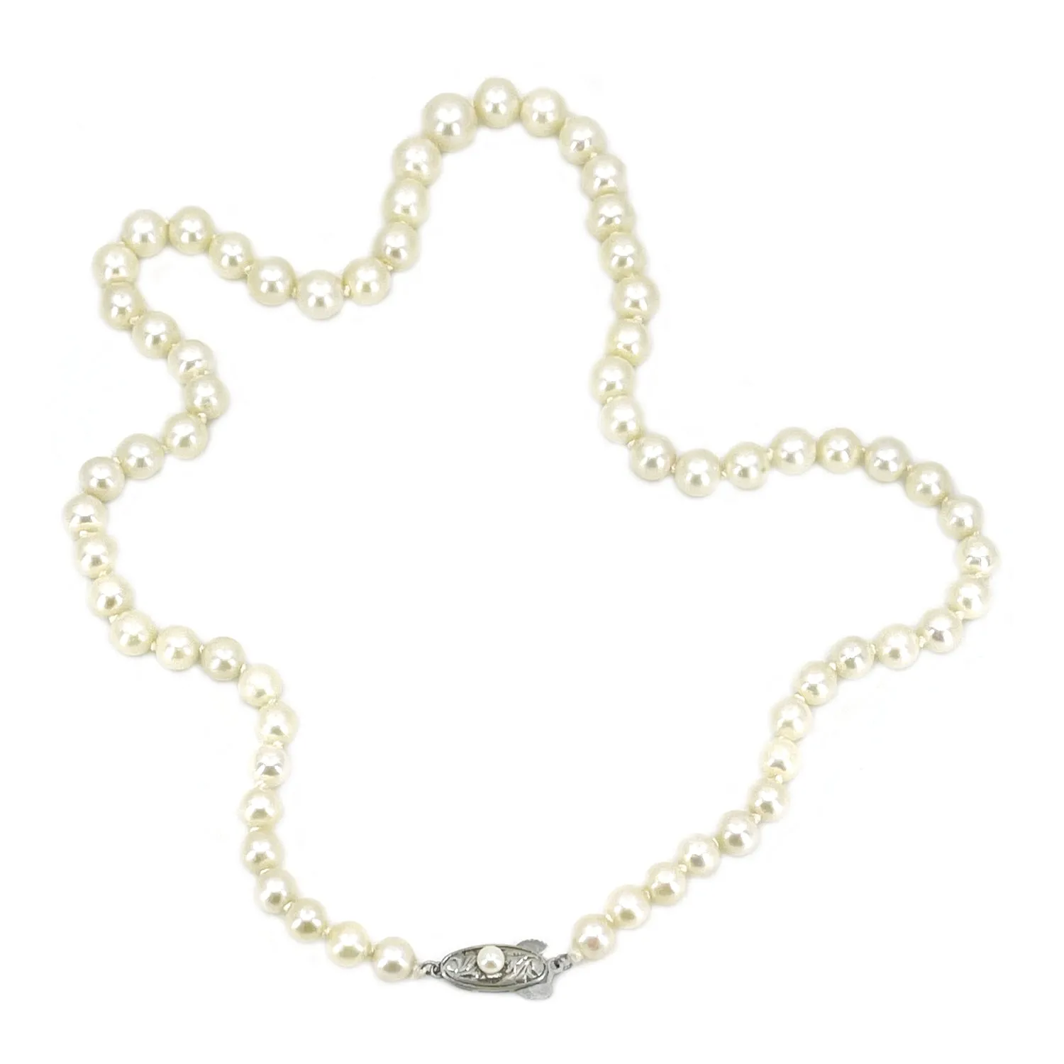 Large Cream Japanese Saltwater Cultured Akoya Pearl Graduated Vintage Necklace- Sterling Silver 19.50 Inch