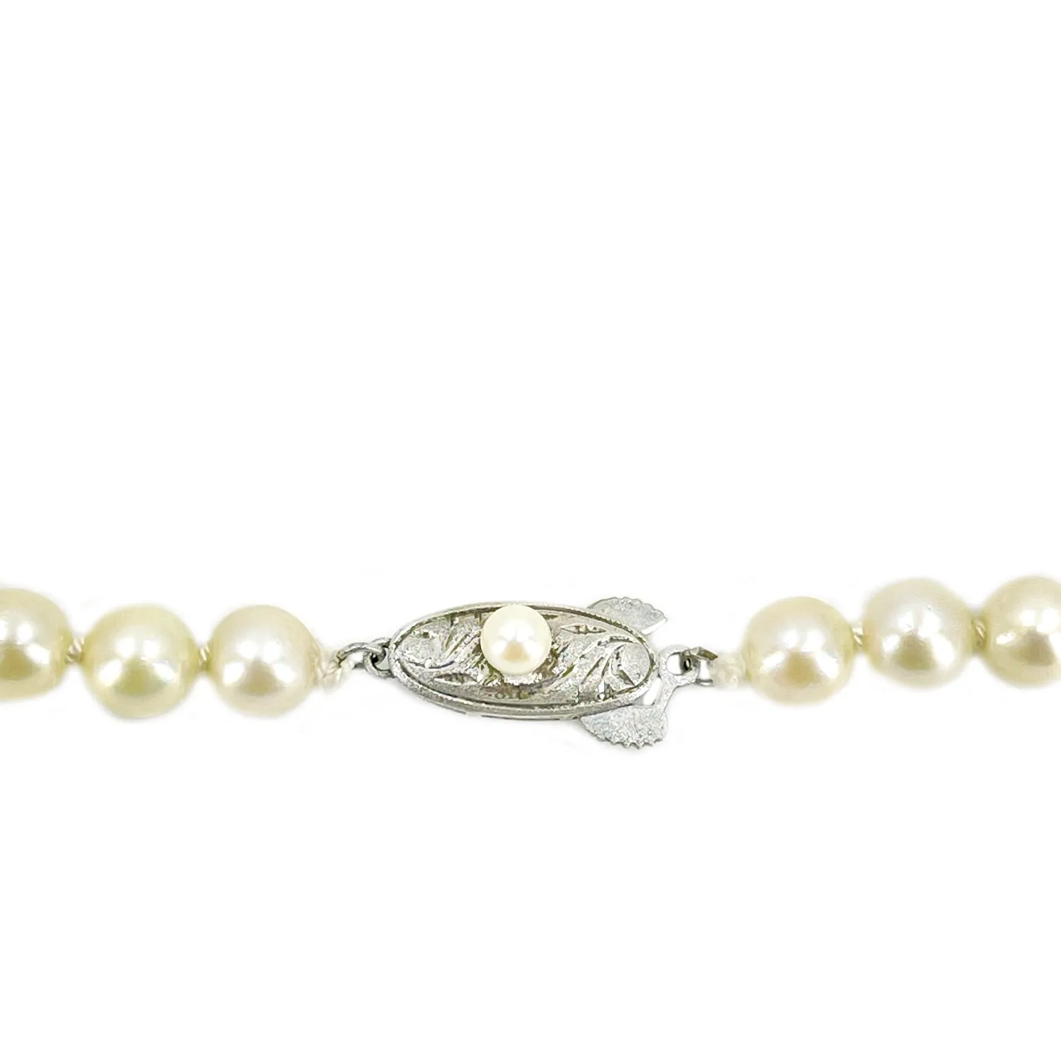 Large Cream Japanese Saltwater Cultured Akoya Pearl Graduated Vintage Necklace- Sterling Silver 19.50 Inch