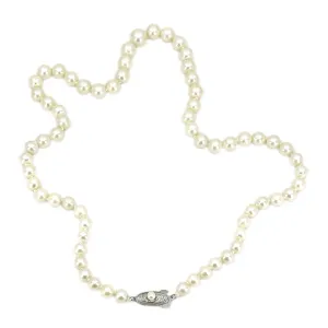 Large Cream Japanese Saltwater Cultured Akoya Pearl Graduated Vintage Necklace- Sterling Silver 19.50 Inch