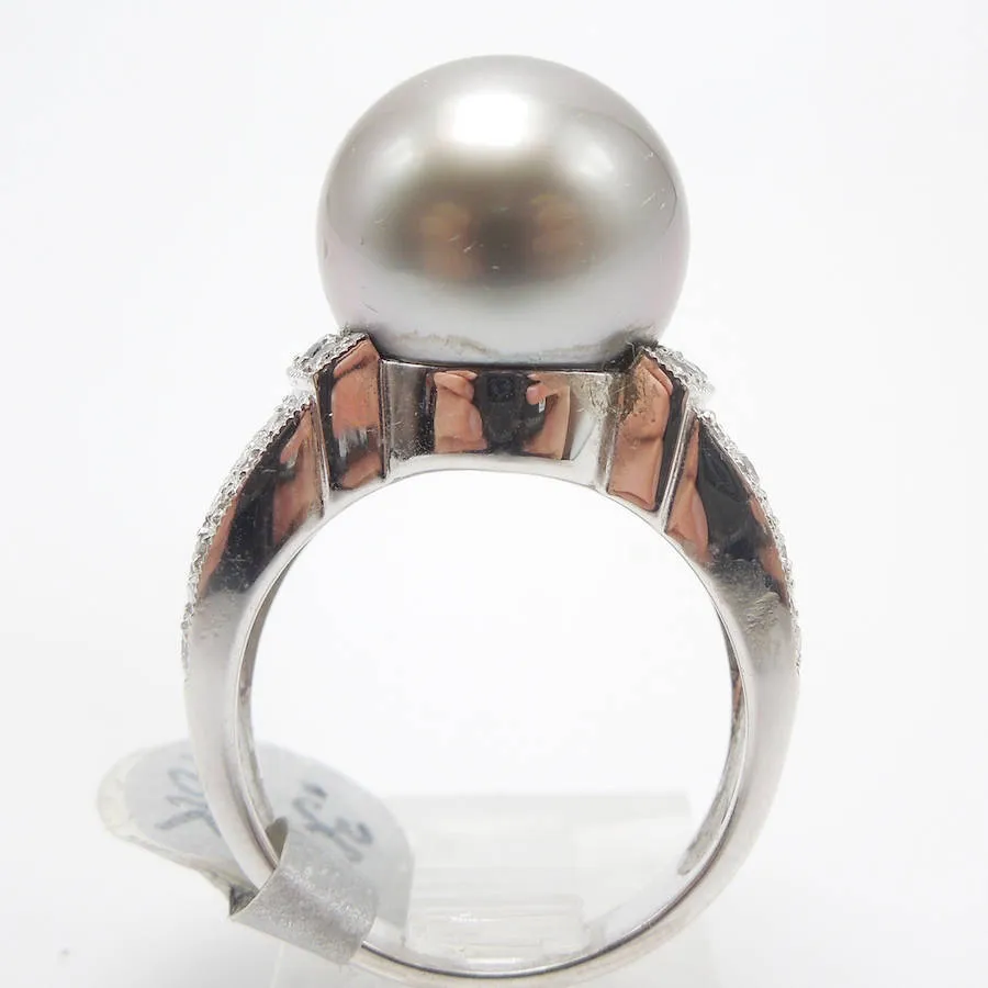 Large South Sea Pearl Ring With Diamonds in White Gold