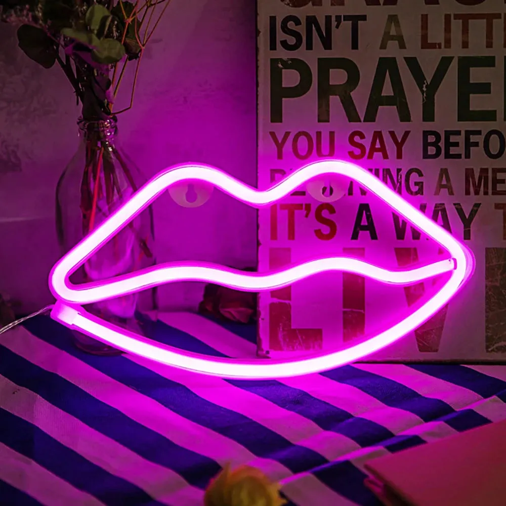 LED Neon Light Red lips Love Heart Wall Art Sign Bedroom Decor Rainbow Hanging Night Lamp Home Party Holiday Decor Xmas Gift