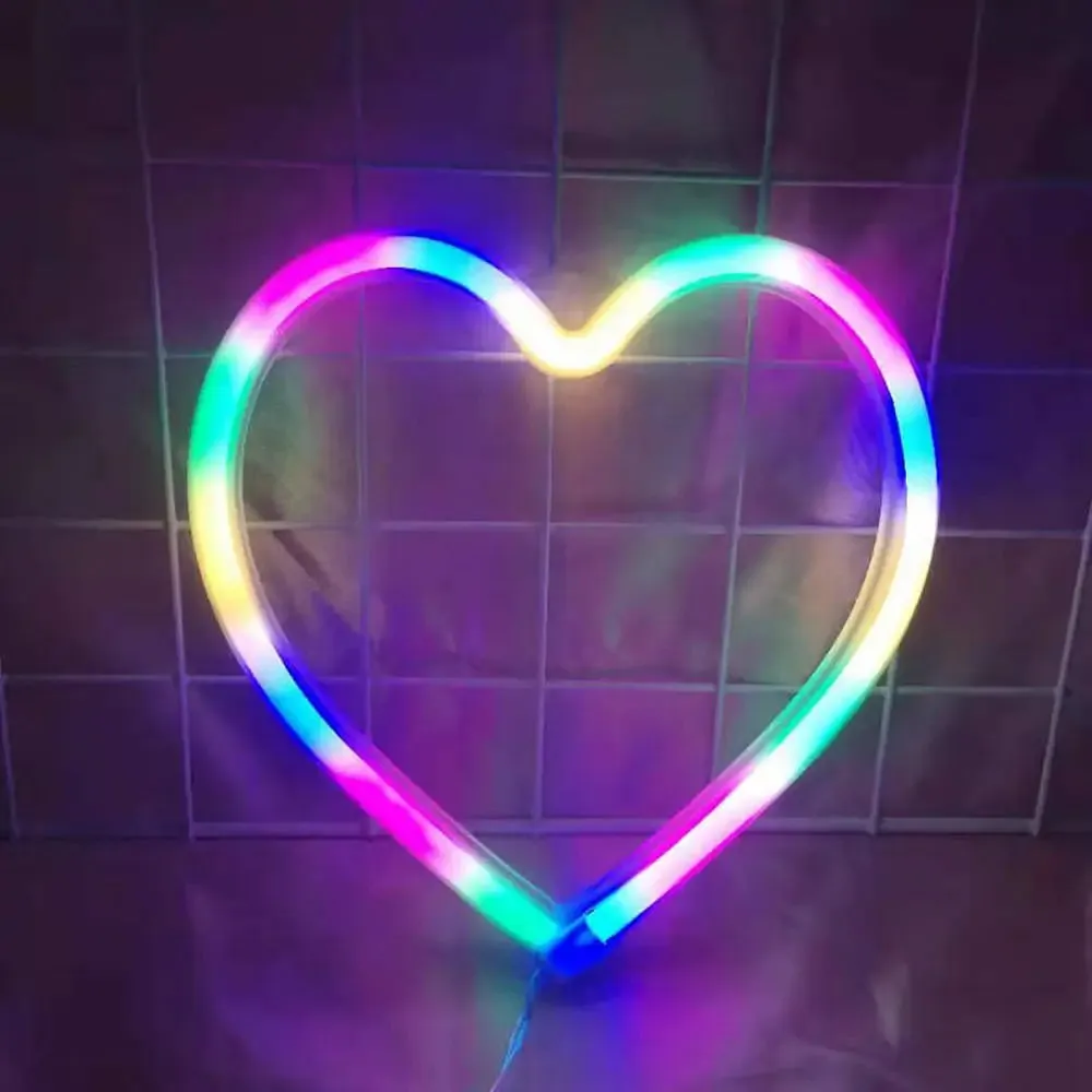 LED Neon Light Red lips Love Heart Wall Art Sign Bedroom Decor Rainbow Hanging Night Lamp Home Party Holiday Decor Xmas Gift