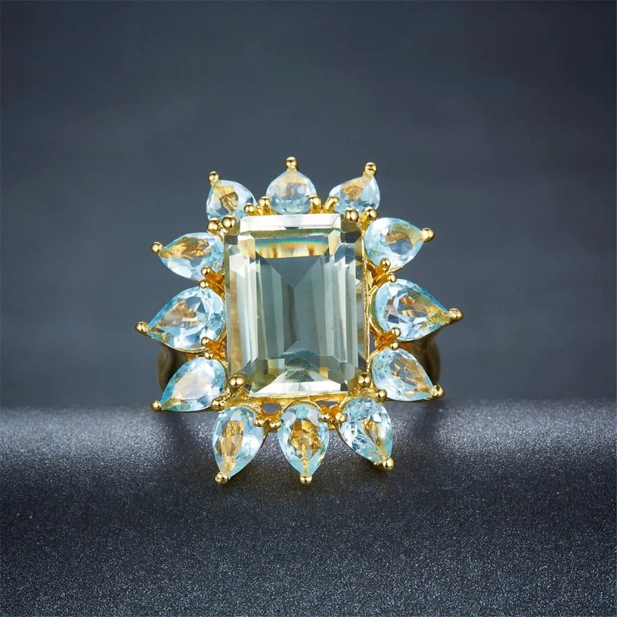 Light Blue Crystal & 18K Gold-Plated Geometry Ring