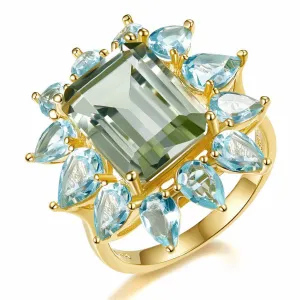 Light Blue Crystal & 18K Gold-Plated Geometry Ring