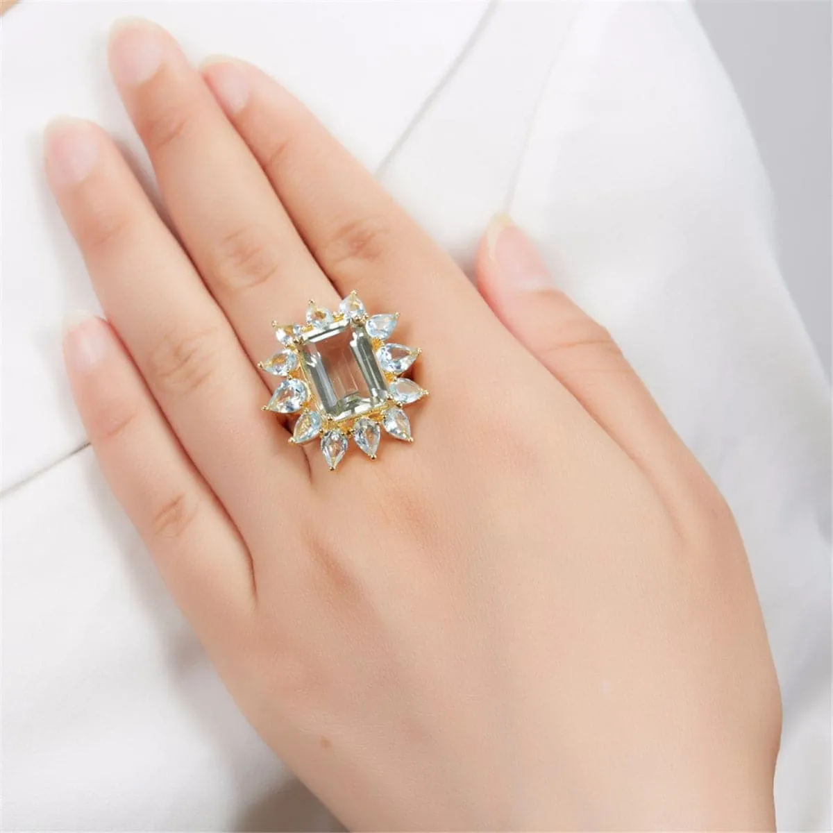 Light Blue Crystal & 18K Gold-Plated Geometry Ring
