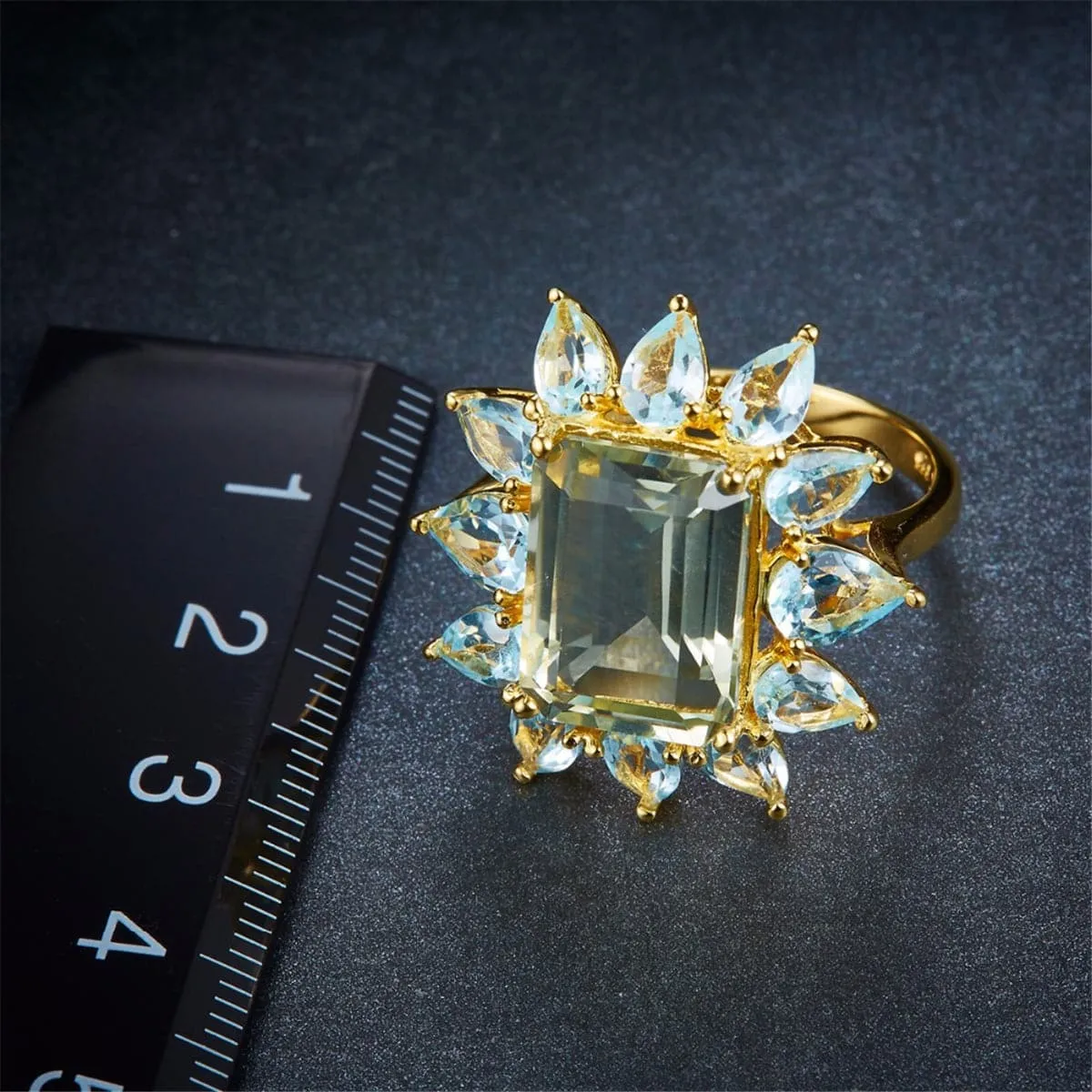Light Blue Crystal & 18K Gold-Plated Geometry Ring