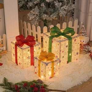 Lighted Up Outdoor Christmas Decorations Luminous Christmas Gift Box With Bow For Holiday Christmas Tree Home Yard Decor