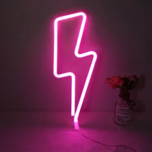 Lightning Neon Sign, Battery or USB Powered LED Night Light for Kids Room, Pink Bedroom Wall Decor for Festival, Party Decorations