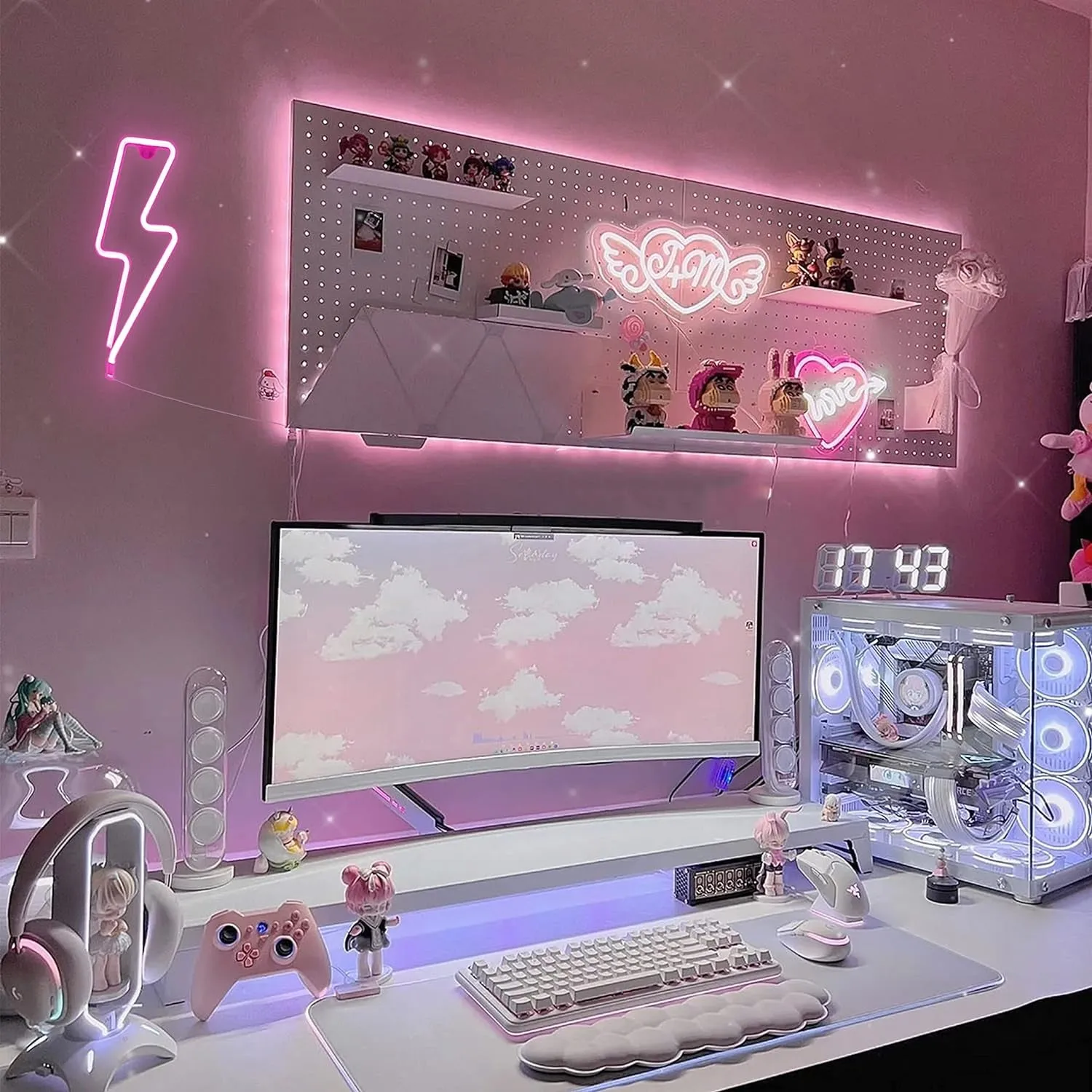 Lightning Neon Sign, Battery or USB Powered LED Night Light for Kids Room, Pink Bedroom Wall Decor for Festival, Party Decorations