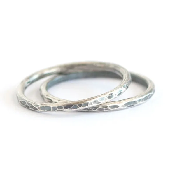 LINA Hammered Sterling Silver Ring Band - Oxidized