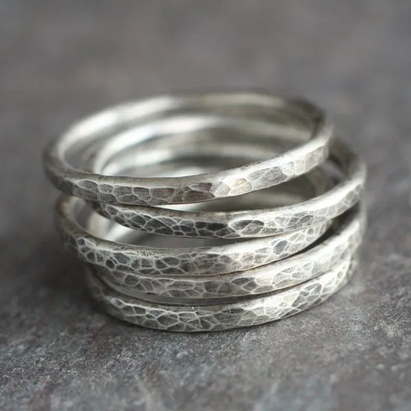LINA Hammered Sterling Silver Ring Band - Oxidized