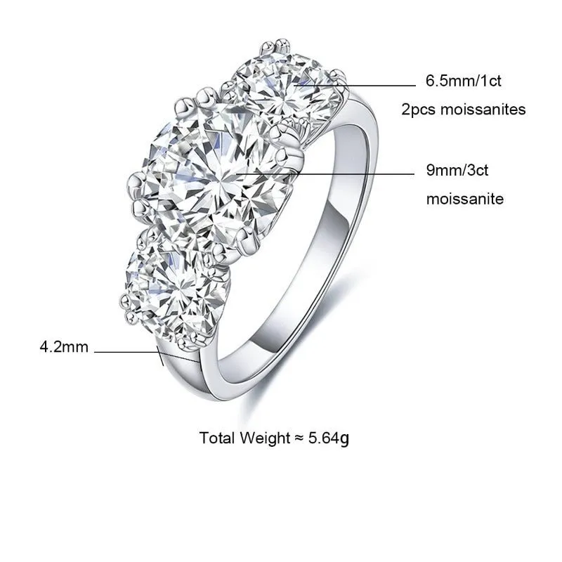Luxury Three 5ct Ring Moissanite Engagement 18K Gold Jewelry