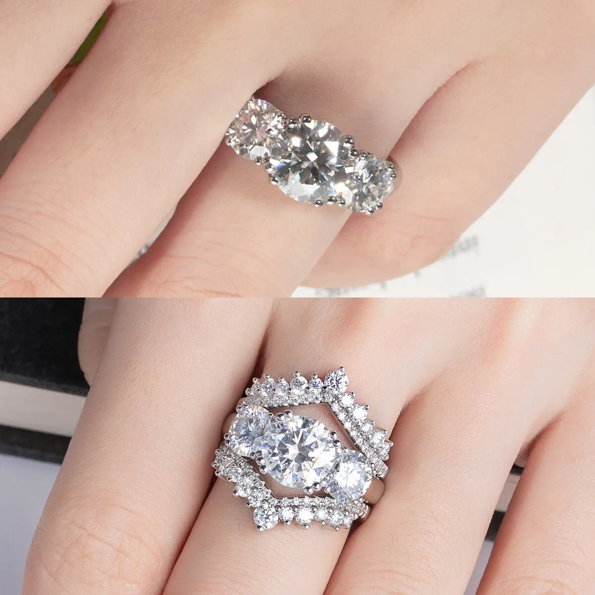 Luxury Three 5ct Ring Moissanite Engagement 18K Gold Jewelry