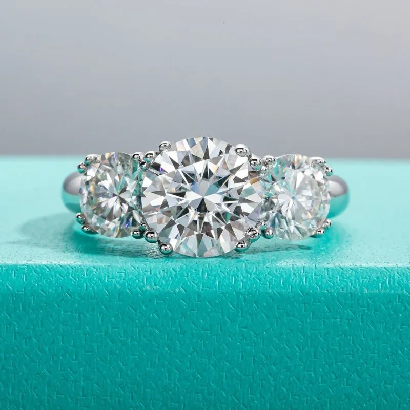 Luxury Three 5ct Ring Moissanite Engagement 18K Gold Jewelry