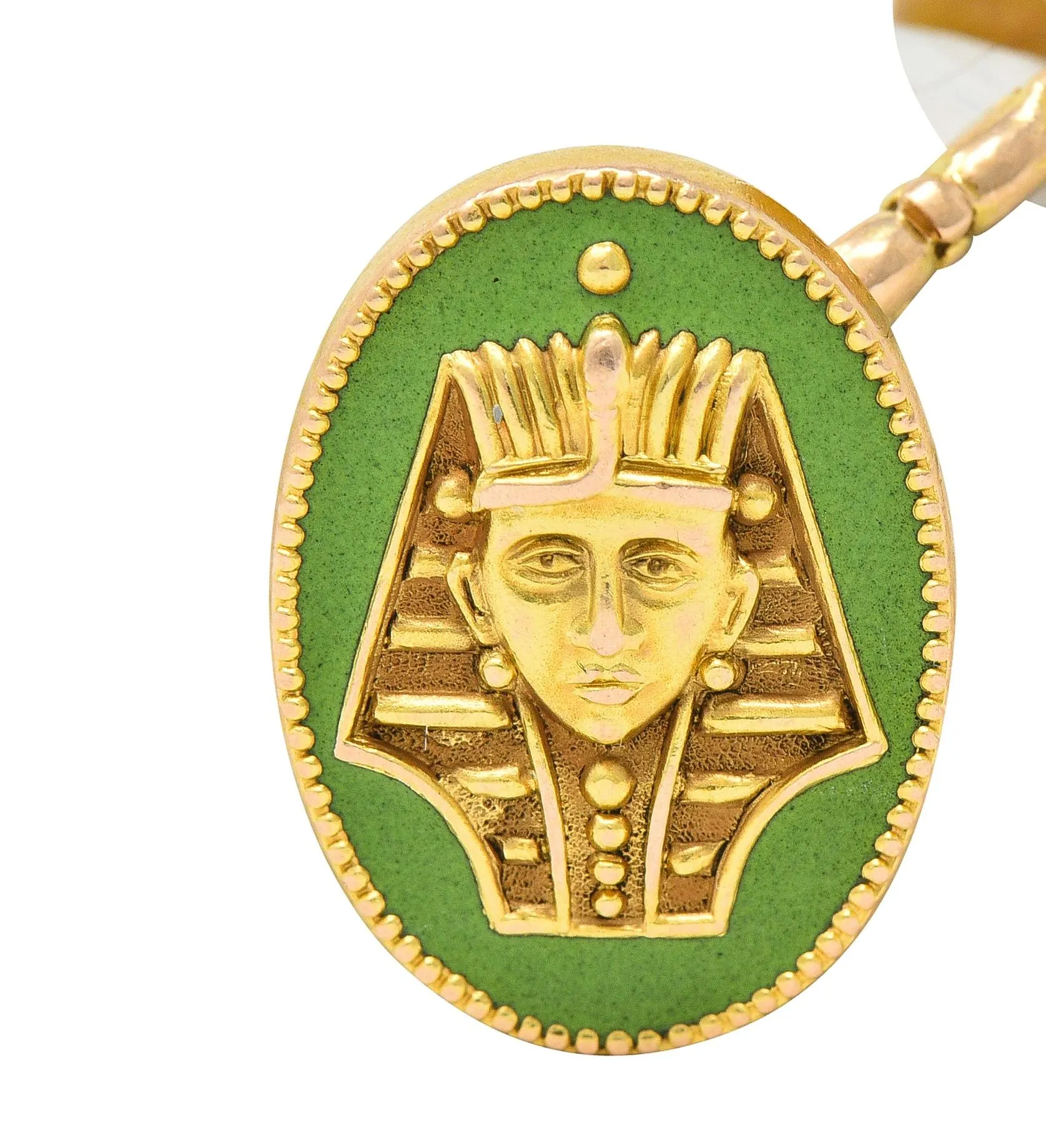 Marcus & Co. Early Art Deco Egyptian Revival Enamel 14 Karat Yellow Gold Antique Cufflinks