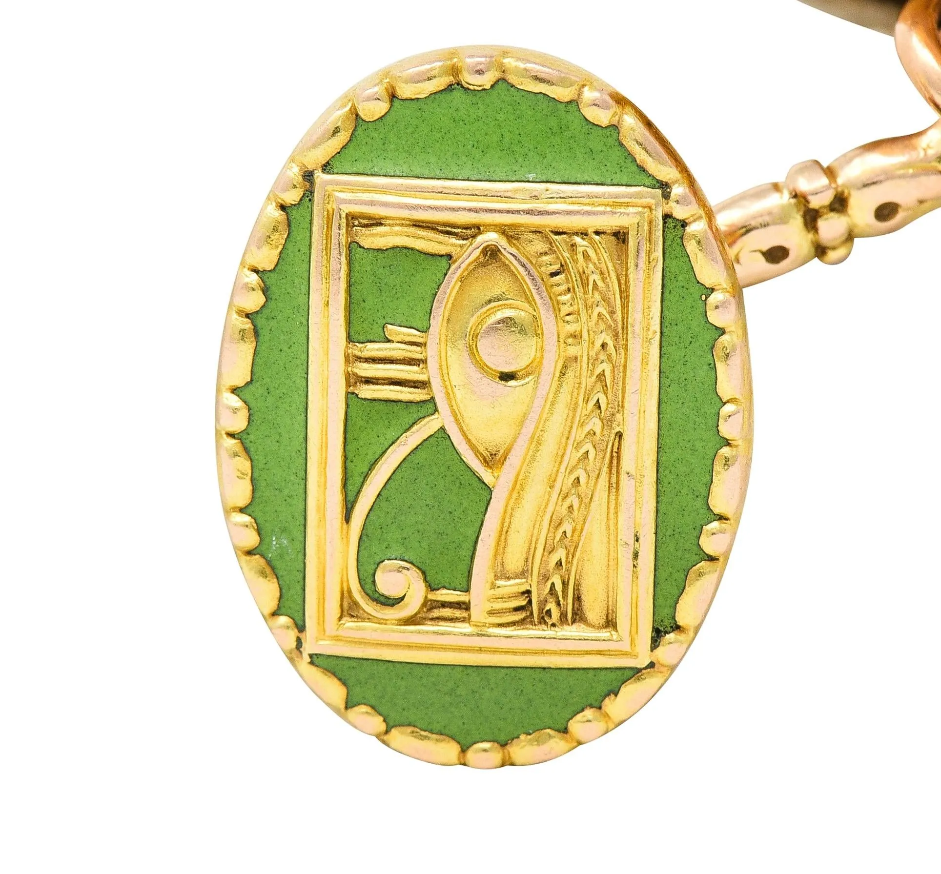 Marcus & Co. Early Art Deco Egyptian Revival Enamel 14 Karat Yellow Gold Antique Cufflinks
