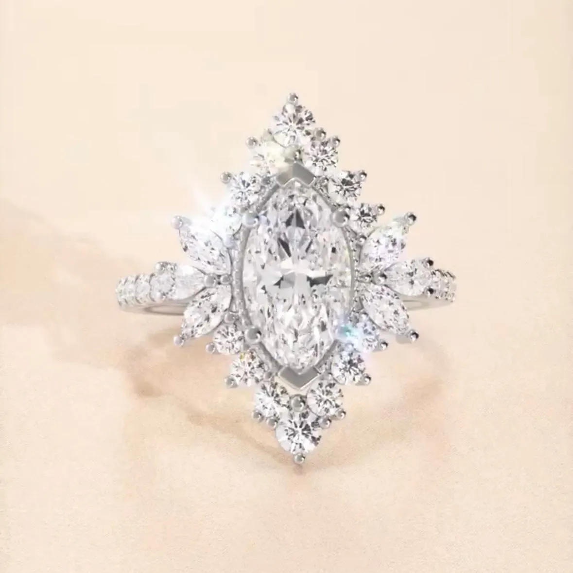 Marquise Art Deco Halo Diamond Engagement Ring