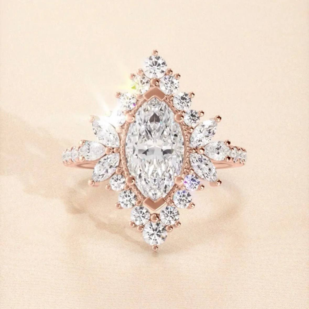 Marquise Art Deco Halo Diamond Engagement Ring