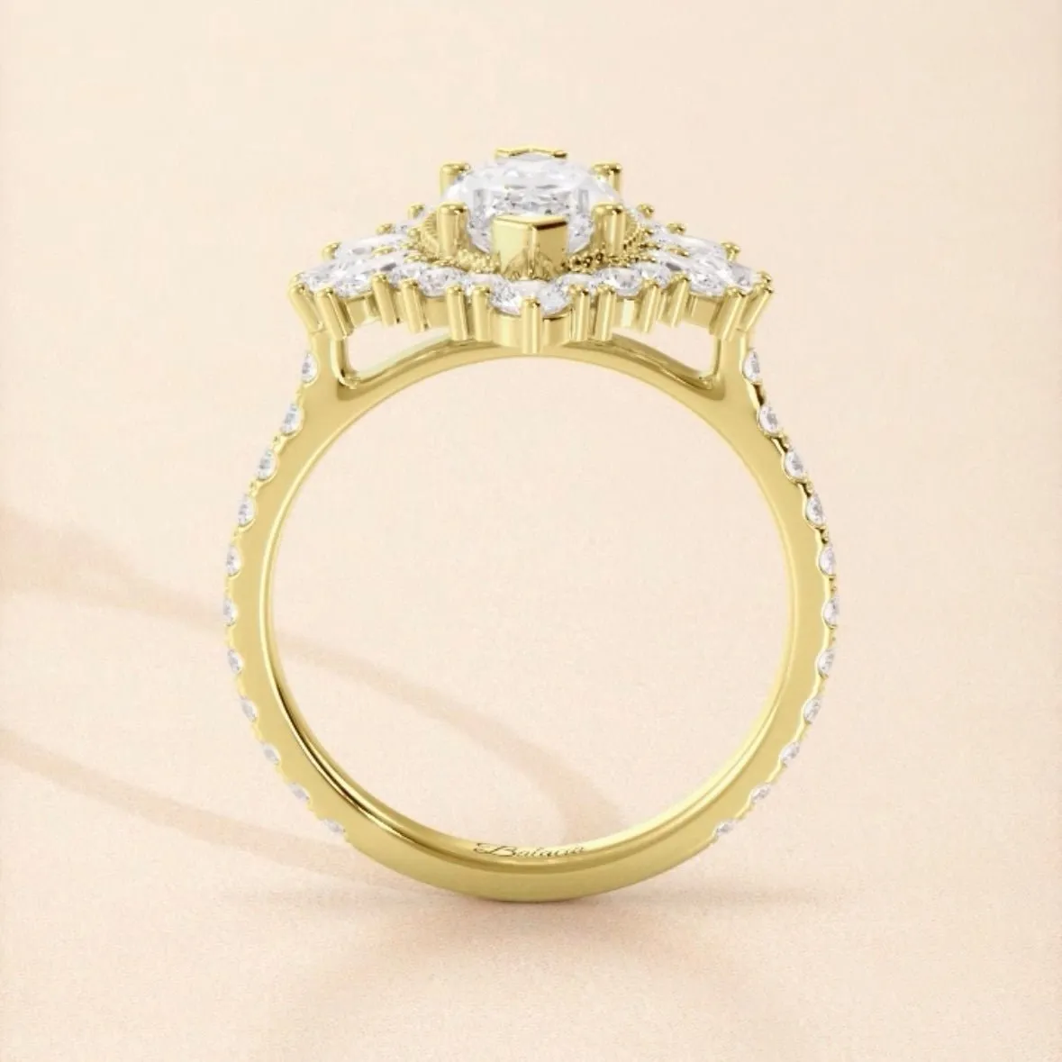 Marquise Art Deco Halo Diamond Engagement Ring