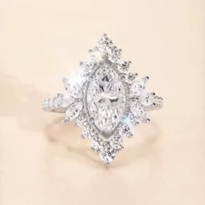 Marquise Art Deco Halo Diamond Engagement Ring
