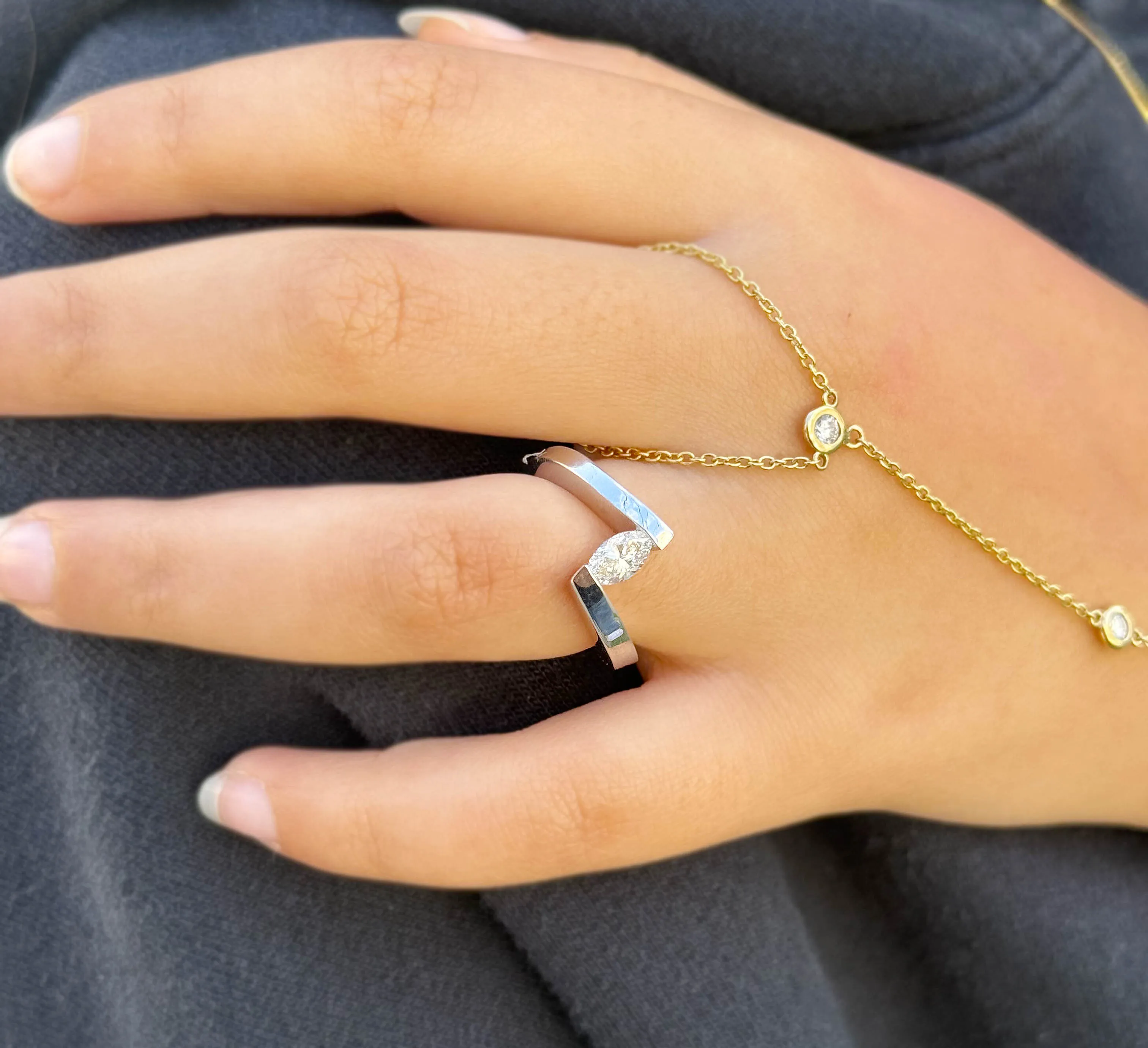 Marquise Cut Moissanite Engagement Ring Tension Set Ring Solitaire 14k Solid White Gold Propose Ring Anniversary Women's Wedding Ring 0.50ct