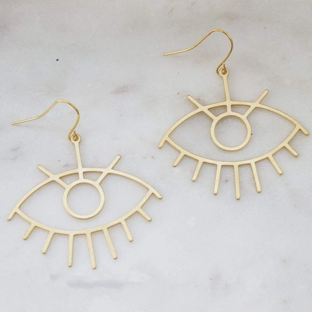 Matte Gold Evil Eye Earrings