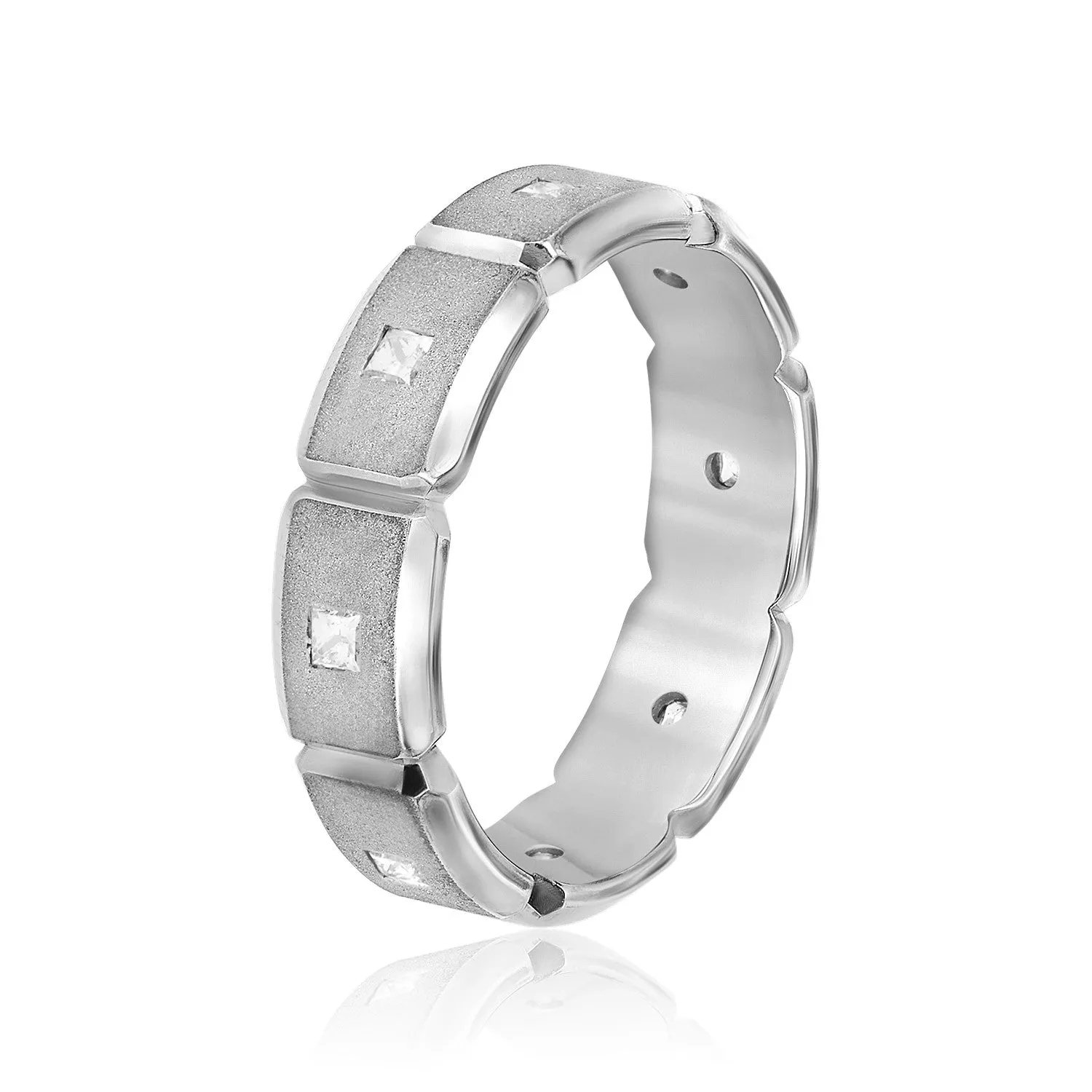 Men's Brick Squared Sand Blasted Accented Diamond Wedding Band