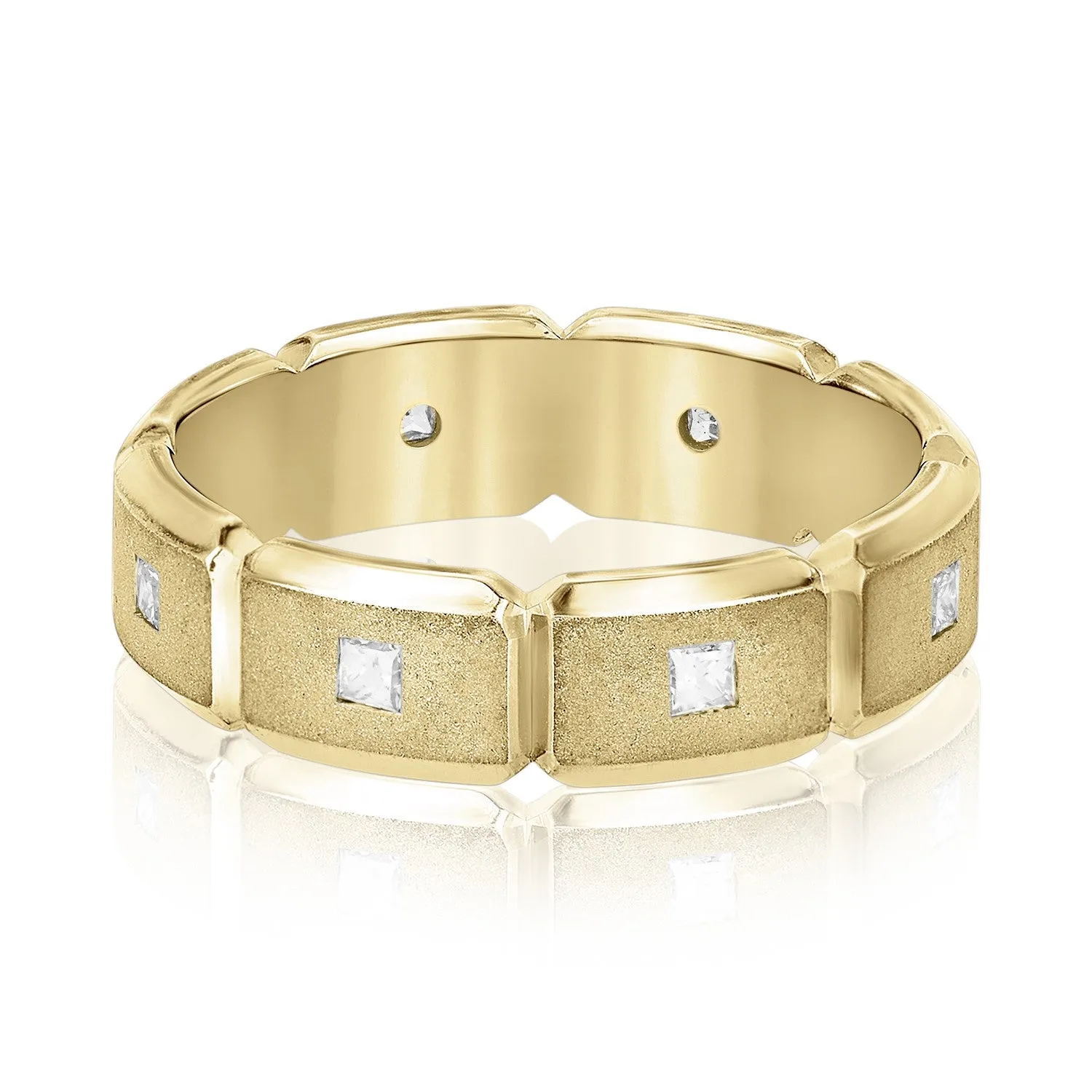 Men's Brick Squared Sand Blasted Accented Diamond Wedding Band