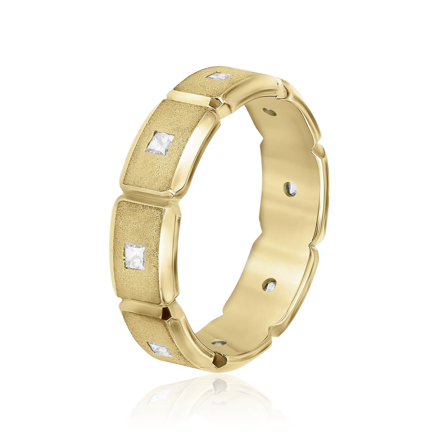 Men's Brick Squared Sand Blasted Accented Diamond Wedding Band