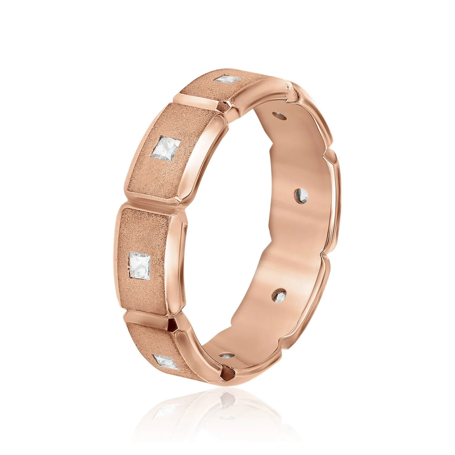Men's Brick Squared Sand Blasted Accented Diamond Wedding Band