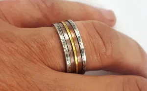 Mens Rustic Ring - 14K Gold / Silver / Copper / 8mm - 12mm