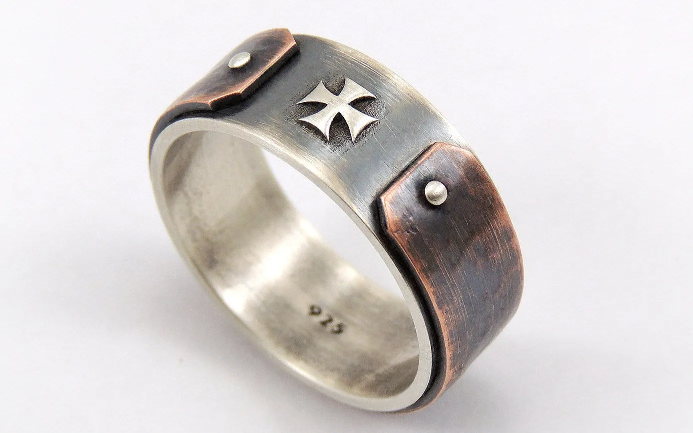 Men's Rustic Ring with Templar Cross