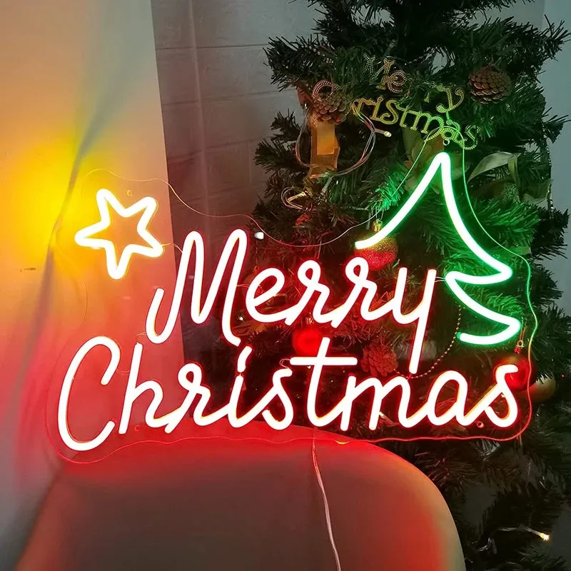 Merry Christmas Neon Signs   Christmas Tree Led  Light for Bar Pub Club Home Wall Flex Neon Lights Wedding Home Party Decor