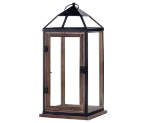 Metal trimmed rustic brown wooden lantern