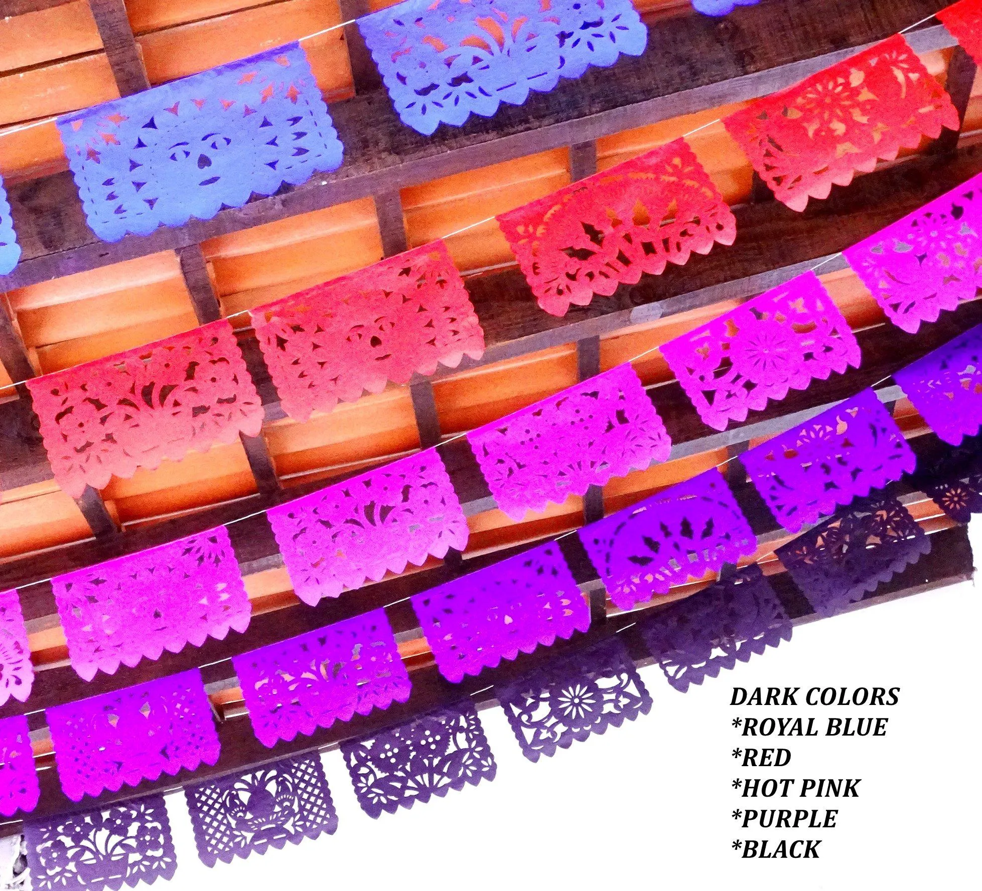 Mexican Papel Picado Banner in Dark Colors (5 Pack)