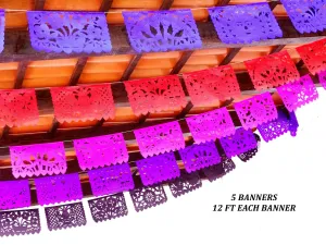 Mexican Papel Picado Banner in Dark Colors (5 Pack)