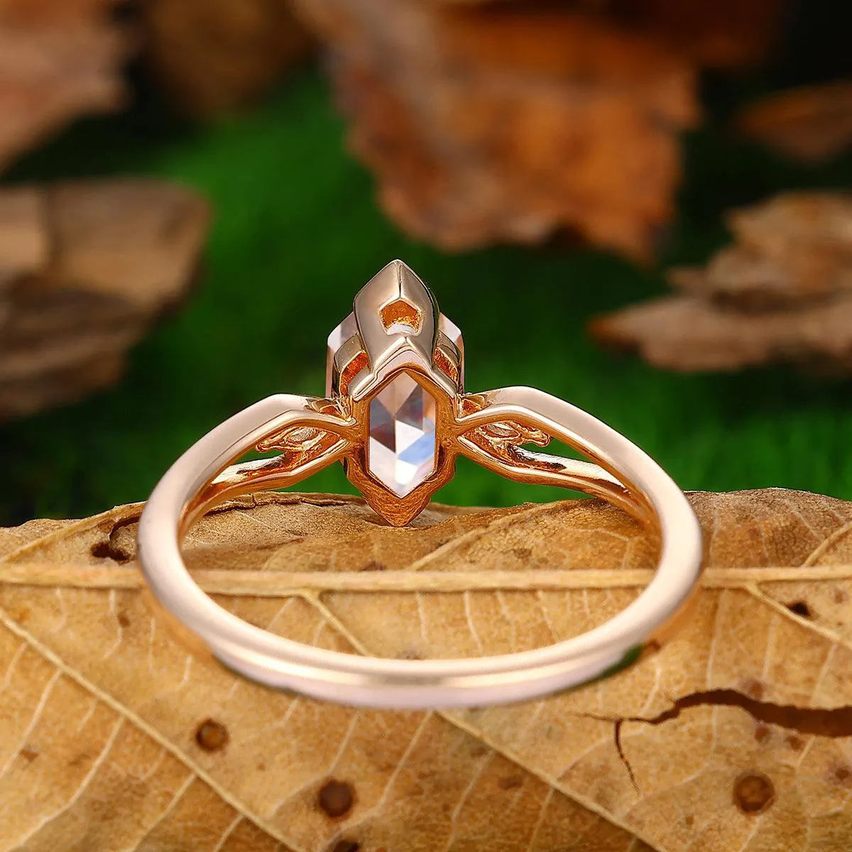 Minimalist  1.1CT Long Hexagon Cut Natural Pink Morganite 14k Solid Gold Ring